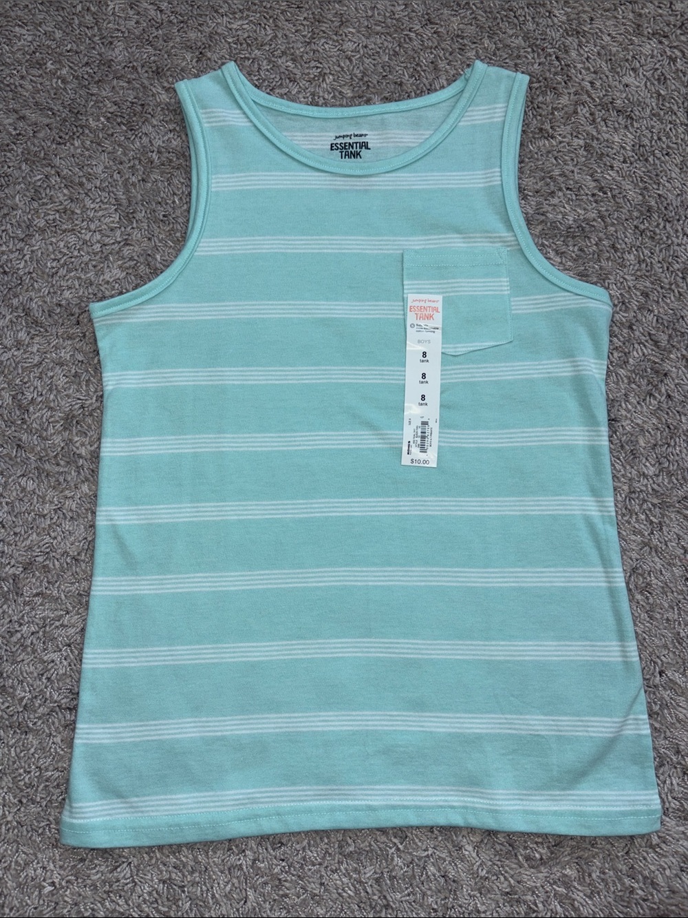 jumping beans Mint Green Striped Tank Top. Teal sky is color.